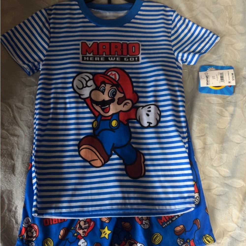Nintendo Super Mario Blue and White Striped Shirt
